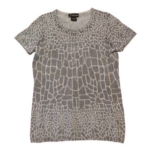 C by Bloomingdale's Cashmere Abstract Print Short Sleeve Sweater Top Size M Gray